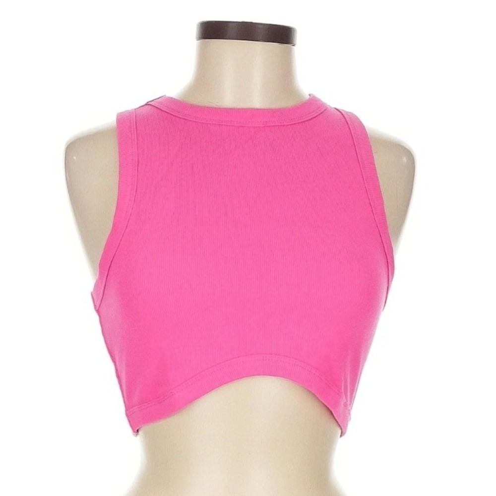DWNVAL Ribbed Cropped Tank Top Racerback Sleeveless Hot‎ Pink Casual Blouse